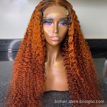 BIS Ombre Orange Ginger Color Lace Front Kinky Curly Wigs 150% Brazilian Remy 4x4 Transparent Lace Human Hair Wigs For Women